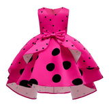 Elegant Polka Dot Sleeveless Party Dress for Girls - All Season, Ruffled, Bow & Belt Details, Knee-High