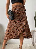 woloong Tied Waist Split-Front Printed Loose High-Low Skirts Bottoms
