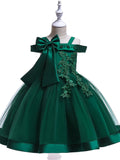 Elegant Girls' Embroidery Cold Shoulder Bow Tutu Dress Kids Clothes Gift Christmas