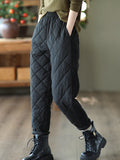 woloong Casual Loose Quilted Solid Color Padded Harem Pants