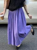 woloong Solid Color Pleated Elasticity Loose High Waisted Skirts