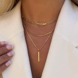 1pc Simple Rectangle Pendant Chain Three Layers Stacking Necklace Golden Multilayer Necklace For Ladies Dating Holiday Daily Gift