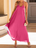 woloong Tied Solid Color Pleated Backless Sleeveless Loose Spaghetti-Neck Maxi Dresses