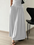 woloong High Waisted Loose Solid Color Long Skirts Skirts Bottoms