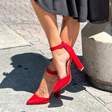Elegant & Chic High Heel Pumps: Comfortable Block Heel, Pointed Toe with Ankle Strap - Stylish All-Season Women's Footwear