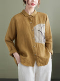 woloong Vintage Long Sleeves Loose Embroidered Lapel Collar Blouses&Shirts Tops
