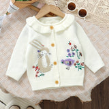 Adorable Rabbit Bird Pattern Knitted Cardigan Sweater - Soft, Casual, Ruffled, Button-Down, Long-Sleeve, Toddler & Infant Girl's Fall Winter Clothing - Perfect for Daily Wear, Outdoor Play, and Special Occasions