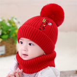 2pcs Children's Hat + Scarf Set Thickened Warm Knitted Hat Set