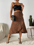 woloong Tied Waist Split-Front Printed Loose High-Low Skirts Bottoms