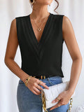 woloong Solid Color Layered Sleeveless Loose V-Neck Vest Top