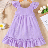 Girls Vibrant Solid Color Suspender Dress - Hollow Out, Slight Stretch, Sleeveless, Regular Fit, Polyester Knit Fabric, Perfect for Summer Holiday and Outdoor Play