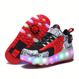 Vibrant Low-Top Roller Skateboard Shoes for Boys - Wear-Resistant, Anti-Slip, Light-Up Wheels for Indoor and Outdoor Fun, All-Season Comfort, Breathable Design, and Easy to Clean