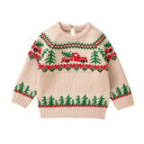 6 Months-3 Years Toddler Baby Boys Christmas Sweaters Long Sleeve Round Neck Truck Print Knit Pullovers Infant Jumper Tops