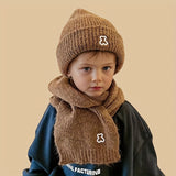 2pcs Kids' Cozy Knit Hat & Scarf Set - Warm, Stretchy Polyester for Boys & Girls Ages 3-8, Perfect for Outdoor Play & Thanksgiving