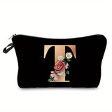 woloong  Flower & Letter Print Cosmetic Bag, Zipper Portable Makeup Pouch, Lightweight Coin Purse