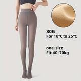 Women's High-Waist Fleece-Lined Tights, Polyester and Spandex Blend, Solid Color Knit Fabric, Warm and Elastic, Hand Washable - 1 Pair