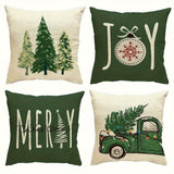 4pcs Winter Christmas Pillowcase Set - Cozy Green & White with Festive Tree and Car Designs, Zip Closure, Machine Washable - Perfect for Sofa, Bedroom, Living Room Decor