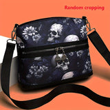 Vibrant Floral Skull Crossbody Bag for Women - Adjustable Strap, Lightweight, Multi-Functional Travel Purse with Polyester Lining, Random Printed Flowers Pattern, Casual Punk Style for Daily Commuter and Work - Zipper Closure, Nylon Material