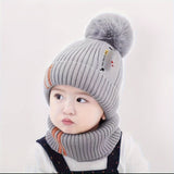 2pcs Children's Hat + Scarf Set Thickened Warm Knitted Hat Set
