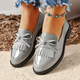 Womens Rich Solid Tassel Loafers - Comfortable Chunky Heel, Effortless Slip-On, Preppy Dress Shoes with Fashion-forward Accent