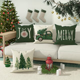 4pcs Winter Christmas Pillowcase Set - Cozy Green & White with Festive Tree and Car Designs, Zip Closure, Machine Washable - Perfect for Sofa, Bedroom, Living Room Decor