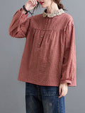 woloong Plaid Ramie Cotton Plus Szie Long Sleeve Shirts