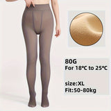 Women's High-Waist Fleece-Lined Tights, Polyester and Spandex Blend, Solid Color Knit Fabric, Warm and Elastic, Hand Washable - 1 Pair