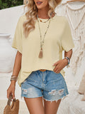 woloong Tied Backless Loose High-Low Round-Neck T-Shirts Tops