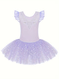 Elegant & Sparkling Girls’ Ballet Tutu Dress – Sequined Performance Wear with Rhinestone Detail, Stretchy and Versatile for Parties & Dance