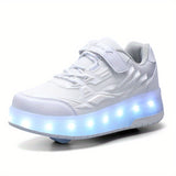 Trendy Two Wheeled LED Luminous Roller Skate Shoes - For Kids and Teens, All Seasons, Fun and Safe Skate Sneakers with Wheels