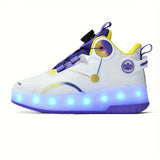 Girls Sparkle Roller Skateboard Shoes - Dazzling Rechargeable LED Light, Fun Rotating Button, Ultra-Lightweight, Advanced Anti Slip, Double-wheeled - Perfect for Indoor and Outdoor Adventures, All Seasons