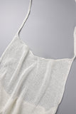 woloong - Black Sexy Casual Solid Draw String Frenulum Backless Spaghetti Strap Sleeveless Dress Dresses