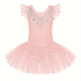 Elegant & Sparkling Girls’ Ballet Tutu Dress – Sequined Performance Wear with Rhinestone Detail, Stretchy and Versatile for Parties & Dance