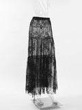 woloong Split-Joint See-Through Mesh Jacquard Hollow Elasticity Loose High Waisted Skirts Bottoms