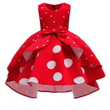 Elegant Polka Dot Sleeveless Party Dress for Girls - All Season, Ruffled, Bow & Belt Details, Knee-High