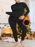 Women's Plus Size High-Neck High Elastic Thermal Sports Set - Ultra Soft Warm Base Layer - Long Sleeve Top And Pants