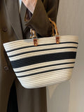 woloong Striped Split-Joint Contrast Color Handbags