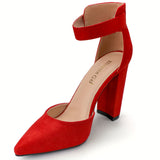 Elegant & Chic High Heel Pumps: Comfortable Block Heel, Pointed Toe with Ankle Strap - Stylish All-Season Women's Footwear