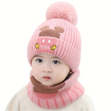 2pcs Children's Hat + Scarf Set Thickened Warm Knitted Hat Set