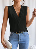 woloong Solid Color Layered Sleeveless Loose V-Neck Vest Top
