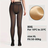 Women's High-Waist Fleece-Lined Tights, Polyester and Spandex Blend, Solid Color Knit Fabric, Warm and Elastic, Hand Washable - 1 Pair