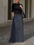 woloong Loose No Belt Pockets Solid Color Skirts Bottoms