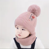 2pcs Children's Hat + Scarf Set Thickened Warm Knitted Hat Set