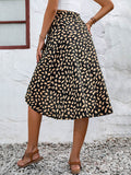 woloong Tied Waist Split-Front Printed Loose High-Low Skirts Bottoms
