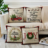 4pcs Christmas Pillow Cover Christmas Decorations, red Retro Christmas Santa Trees Candy Cane Sleigh Rides Reindeer, Rustic Country Holiday Decor Throw Pillows Cases 18inchX18inch No Pillow insert