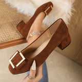 Chic Square-Toe Mid-Heel Pumps with Decorative Buckle - Lightweight, All-Season Women's Fashion Shoes