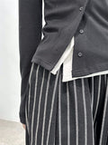 woloong Striped Patterns Split-Joint High-Waisted Wide Leg Loose Trousers Pants
