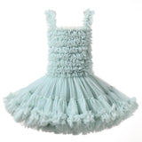 Girls Delightful Cotton Princess Tutu Dress - Sleeveless, Ruffled Bodice, Halter Neck, Multi-Layered Tulle Skirt with Floral Accents - Soft Nylon Fabric, Slight Stretch, Hand Wash Only, Perfect for Summer Party