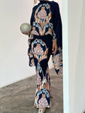 woloong Batwing Sleeves Loose Flower Print Mock Neck Blouses&Shirts Tops