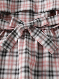 Girls' Casual Plaid Shirt Dress With Long Sleeves, Button Front And Waist Tie For Everyday Wear